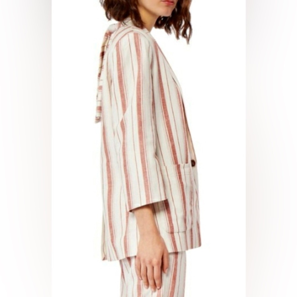 HABITUAL Blazer XL Nat Boxy Linen Blend Striped 3/4 Sleeve Resort Travel